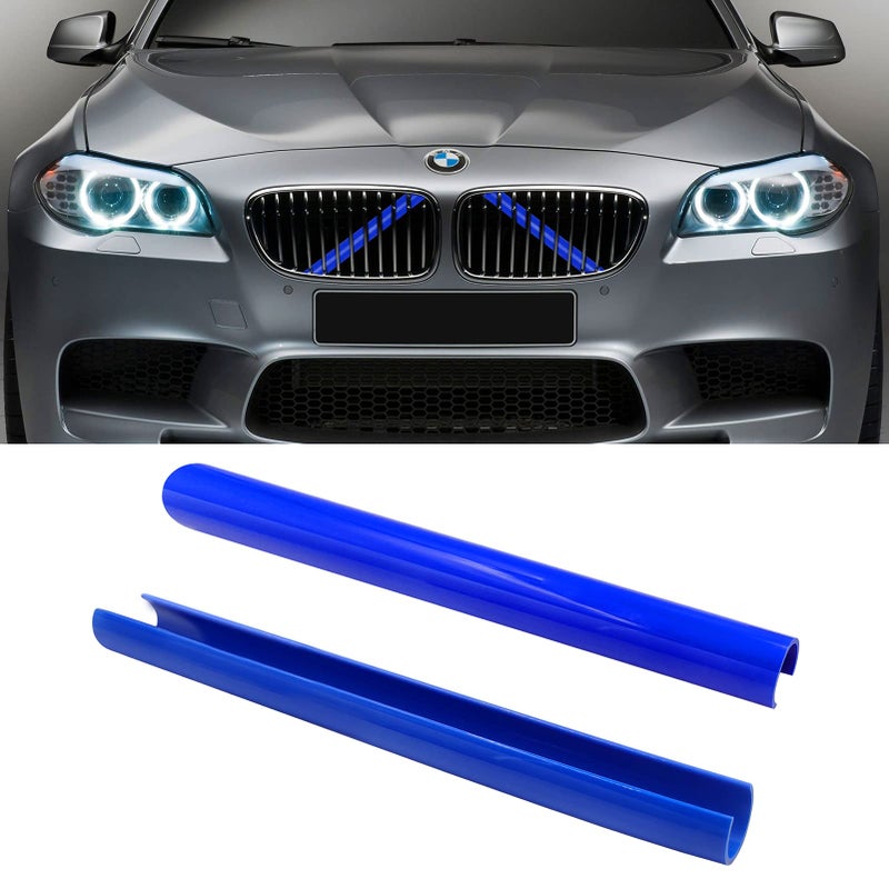 Jaronx Compatible with BMW Grill Inserts for 2 5 6 7 X1 X2 Series F10 F11 F45 F12 F13 F01 F02 F48  Compatible with BMW V Brace Wrap Covers Blue Grill Stripes Front Grill Insert Trims Stripes (Blue)